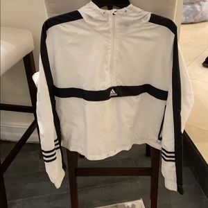 Cropped white and black adidas wind breaker